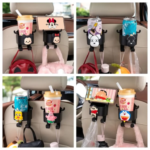Multifunctional Hook for Car Seat Headrest 3 in 1 Vehicle Backseat Drink Cup Holder Universal Car Storage Organizer Hooks for Purses and Bags Cute Phone Holder Handbag Clothes Key Umbrella