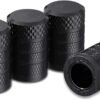 Tire Valve Stem Caps, Black, 4 pcs/Pack, Anodized Aluminum Tire Valve Cap Set