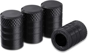 Tire Valve Stem Caps, Black, 4 pcs/Pack, Anodized Aluminum Tire Valve Cap Set