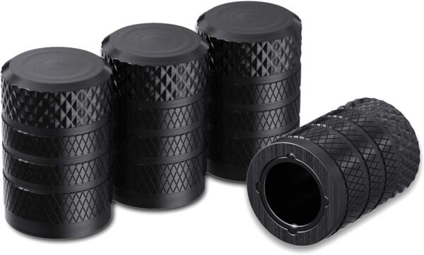 Tire Valve Stem Caps, Black, 4 pcs/Pack, Anodized Aluminum Tire Valve Cap Set
