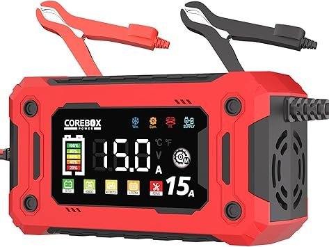 Car Battery Charger 12V 15AmpSupport 1A6A10A015A Fast Car Battery ChargerAutomobile 12 Volt Trickle ChargerBattery Maintainer with Temperature Compensation for Car Motorcycle Lawn Mower