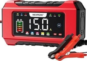NEXPEAK NC215 15Amp Battery Charger 12V 24V LiFePO4 Lead Acid Portable Car Battery Charger 9Stage Trickle Charger Smart Battery Maintainer wTemp Compensation for Car Truck Lawn Mower Boat Marine